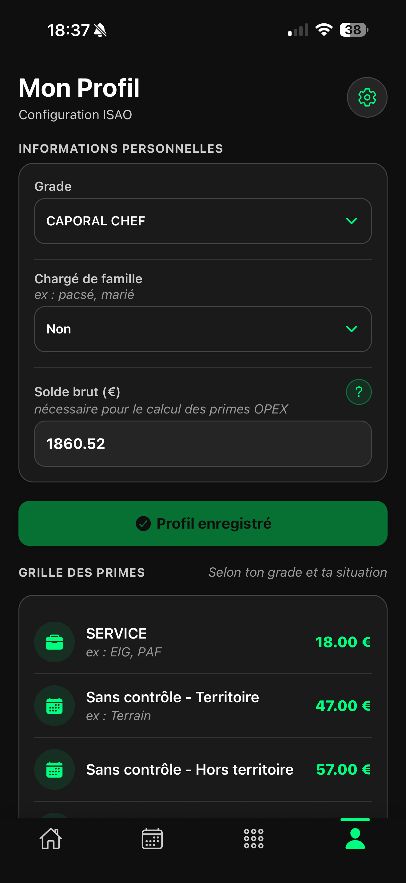 Mon Profil — Configuration ISAO